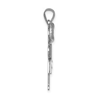 14K White Gold the Kids Medium Girl Charm with Bow on Left AA Diamond Hugs view 2