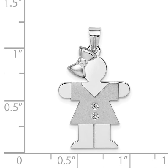 14k White Gold The Kids Medium Girl with Bow on Left AA Diamond Hugs Charm