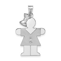 14K White Gold the Kids Medium Girl Charm with Bow on Left AA Diamond Hugs view 1