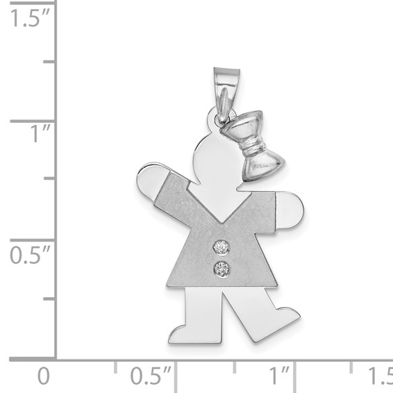 14k White Gold The Kids Medium Girl with Bow on Right AA Diamond Kiss Charm