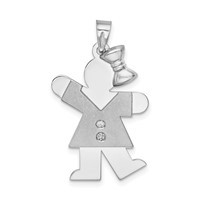 14K White Gold the Kids Medium Girl Charm with Bow on Right AA Diamond Kiss view 1