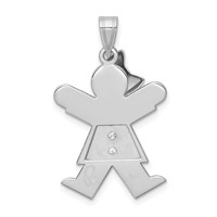14K White Gold the Kids Medium Girl Charm with Bow on Left AA Diamond Joy view 4
