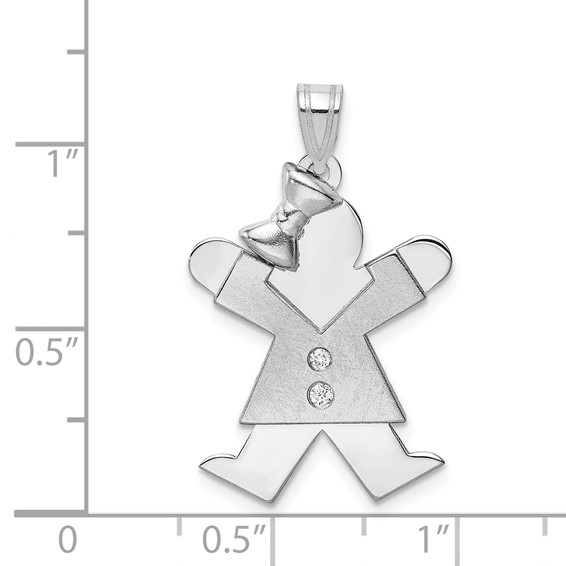 14k White Gold The Kids Medium Girl with Bow on Left AA Diamond Joy Charm