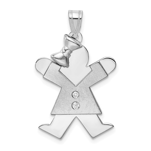 14K White Gold the Kids Medium Girl Charm with Bow on Left AA Diamond Joy