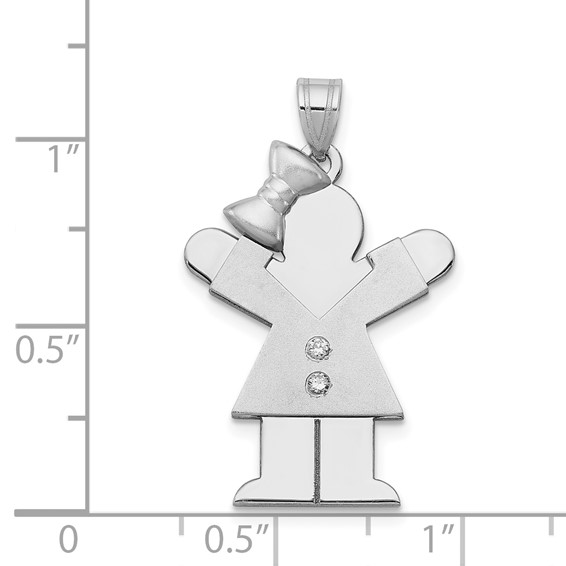14k White Gold The Kids Medium Girl with Bow on Left VS Diamond Love Charm
