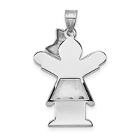 14K White Gold the Kids Medium Girl Charm with Ruffles and Bow on Right AA Diamond Love view 4