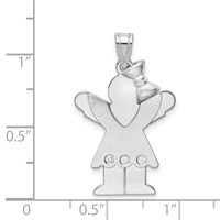 14K White Gold the Kids Medium Girl Charm with Ruffles and Bow on Right AA Diamond Love view 3