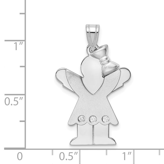 14k White Gold The Kids Medium Girl with Ruffles and Bow on Right A Diamond Love Charm