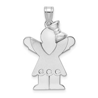 14K White Gold the Kids Medium Girl Charm with Ruffles and Bow on Right AA Diamond Love view 1