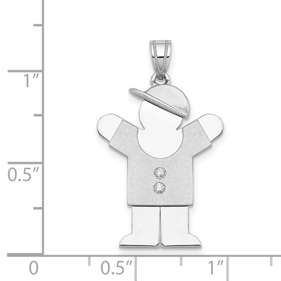 14k White Gold The Kids Medium Boy with Hat on Right AA Diamond Love Charm