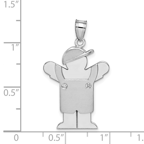 14k White Gold The Kids Medium Boy in Overalls with Hat on Left AA Diamond Love Charm