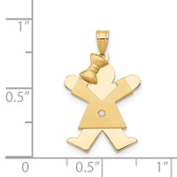 14K Yellow Gold the Kids Small Girl Pendant with Bow on Left AA Diamond Joy view 2