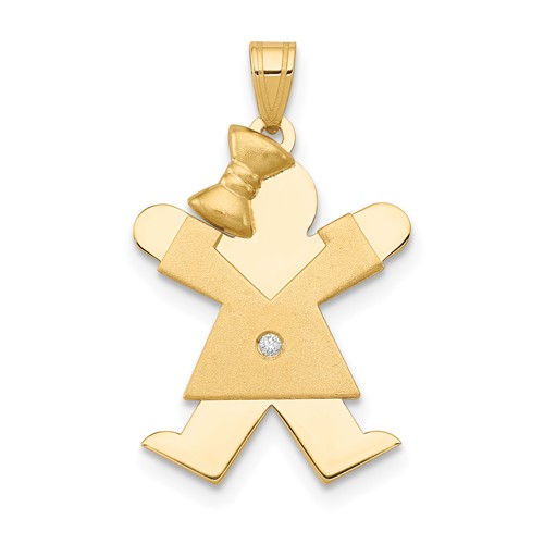 14K Yellow Gold the Kids Small Girl Pendant with Bow on Left AA Diamond Joy