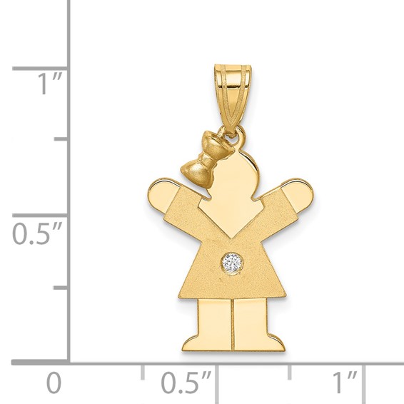 14k The Kids Small Girl with Bow on Left A Diamond Love Pendant