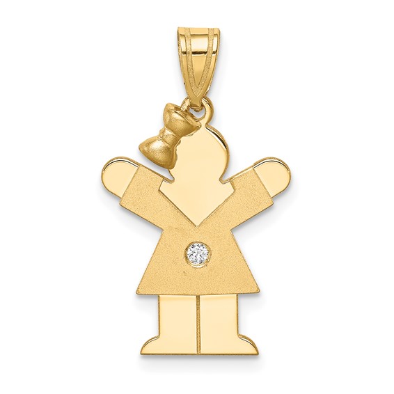 14k The Kids Small Girl with Bow on Left A Diamond Love Pendant