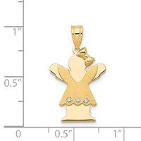 14K Yellow Gold the Kids Small Girl Pendant with Ruffles and Bow on Right Aaa Diamond Love view 3
