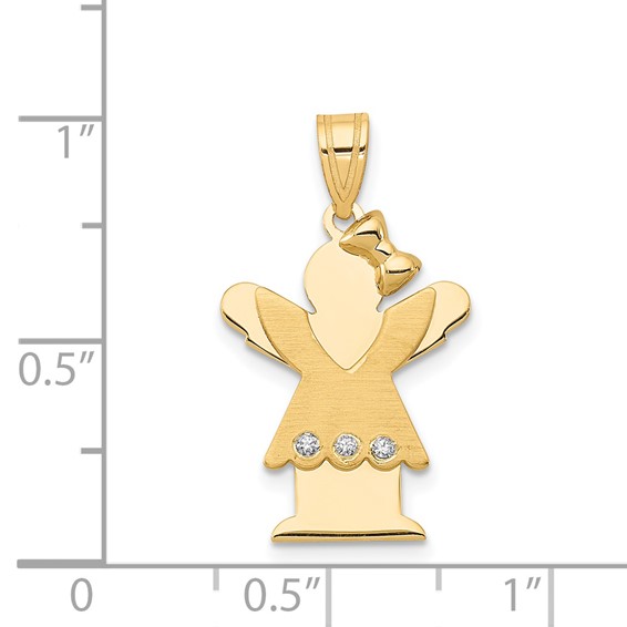 14k The Kids Small Girl with Ruffles and Bow on Right A Diamond Love Pendant