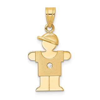 14k The Kids Small Boy with Hat on Right AA Diamond Hugs Pendant