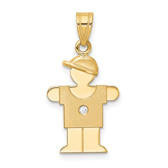 14k The Kids Small Boy with Hat on Right VS Diamond Hugs Pendant