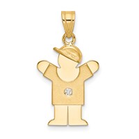 14K Yellow Gold the Kids Small Boy Pendant with Hat on Right a Diamond Love view 1