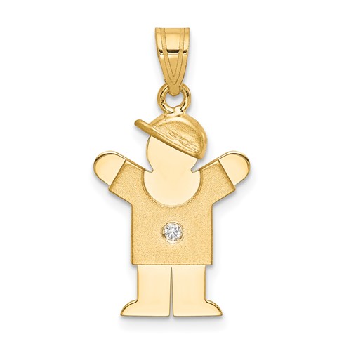 14K Yellow Gold the Kids Small Boy Pendant with Hat on Right a Diamond Love