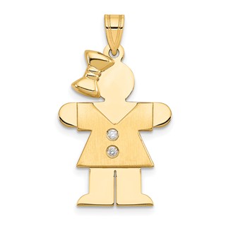 14k The Kids Medium Girl with Bow on Left AA Diamond Hugs Pendant