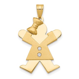 14k The Kids Medium Girl with Bow on Left VS Diamond Joy Pendant
