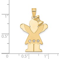 14K Yellow Gold the Kids Medium Girl Pendant with Ruffles and Bow on Right AA Diamond Love view 3