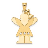 14K Yellow Gold the Kids Medium Girl Pendant with Ruffles and Bow on Right AA Diamond Love view 1