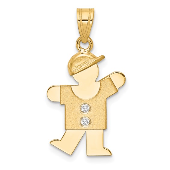 14k The Kids Medium Boy with Hat on Left VS Diamond Kiss Pendant