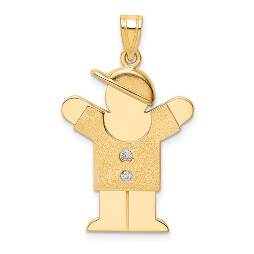 14K Yellow Gold the Kids Medium Boy Pendant with Hat on Right AA Diamond Love
