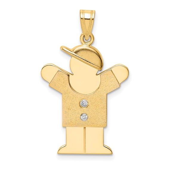 14k The Kids Medium Boy with Hat on Right VS Diamond Love Pendant