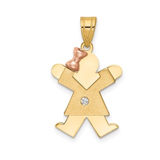 14k Two-tone The Kids Small Girl with Bow on Left AA Diamond Joy Pendant