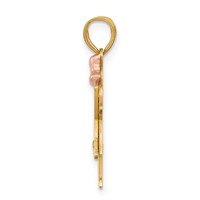 14K Two-tone the Kids Small Girl Pendant with Ruffles and Bow on Right AA Diamond Love view 2