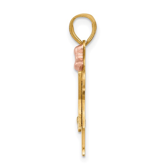 14k Two-tone The Kids Small Girl with Ruffles and Bow on Right AA Diamond Love Pendant