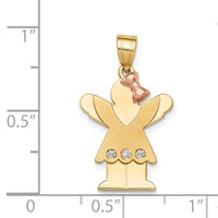 14K Two-tone the Kids Small Girl Pendant with Ruffles and Bow on Right AA Diamond Love view 3