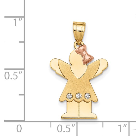 14k Two-tone The Kids Small Girl with Ruffles and Bow on Right AA Diamond Love Pendant