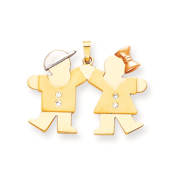 14k Tri-Color VS Diamond kid pendant