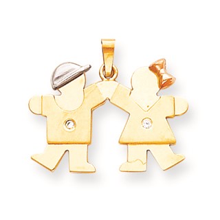 14k Tri-Color AA Diamond kid pendant