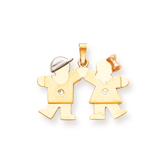 14k Tri-Color VS Diamond kid pendant