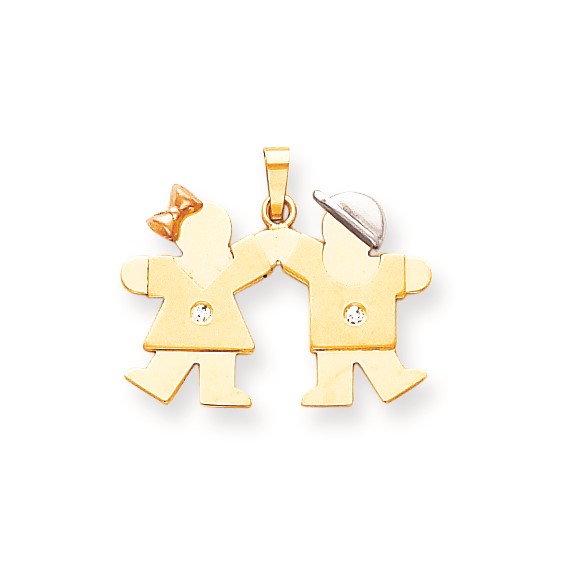 14k Tri-Color AAA Diamond kid pendant
