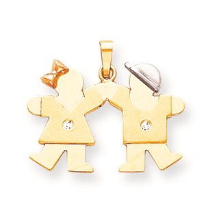 14k Tri-Color VS Diamond kid pendant