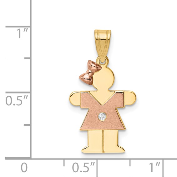 14k Two-tone The Kids Small Girl with Bow on Left AA Diamond Hugs Pendant