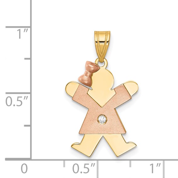 14k Two-tone The Kids Small Girl with Bow on Left AA Diamond Joy Pendant