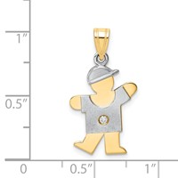 14K Two-tone the Kids Small Boy Pendant with Hat on Left AA Diamond Kiss view 3