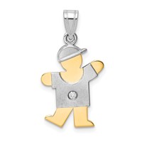 14K Two-tone the Kids Small Boy Pendant with Hat on Left AA Diamond Kiss view 1