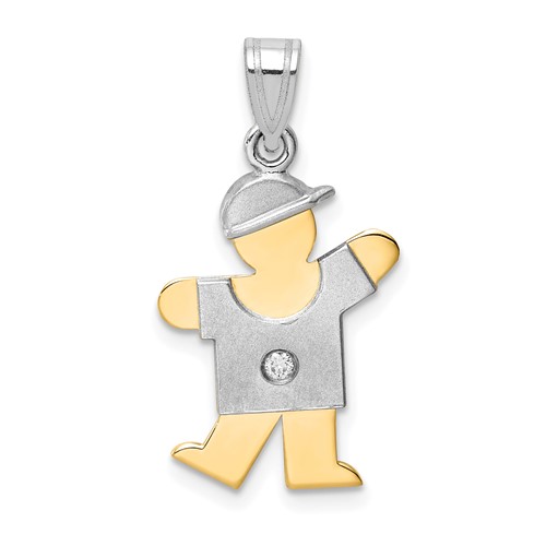 14K Two-tone the Kids Small Boy Pendant with Hat on Left AA Diamond Kiss