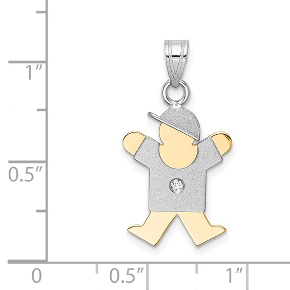 14k Two-tone The Kids Small Boy with Hat on Right AA Diamond Joy Pendant