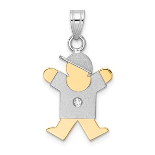14k Two-tone The Kids Small Boy with Hat on Right A Diamond Joy Pendant
