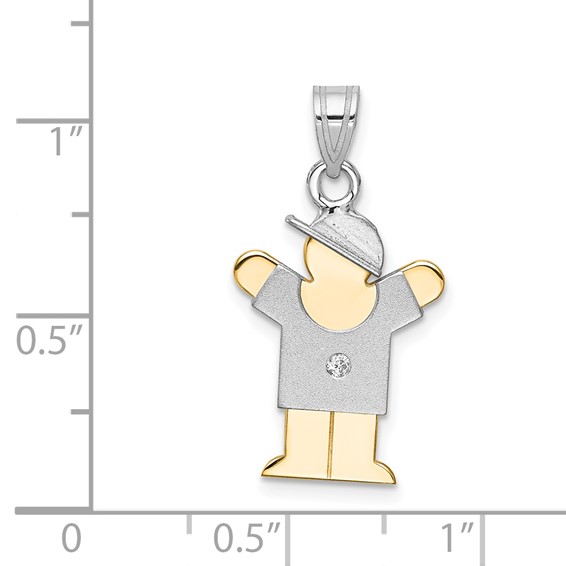14k Two-tone The Kids Small Boy with Hat on Right AA Diamond Love Pendant